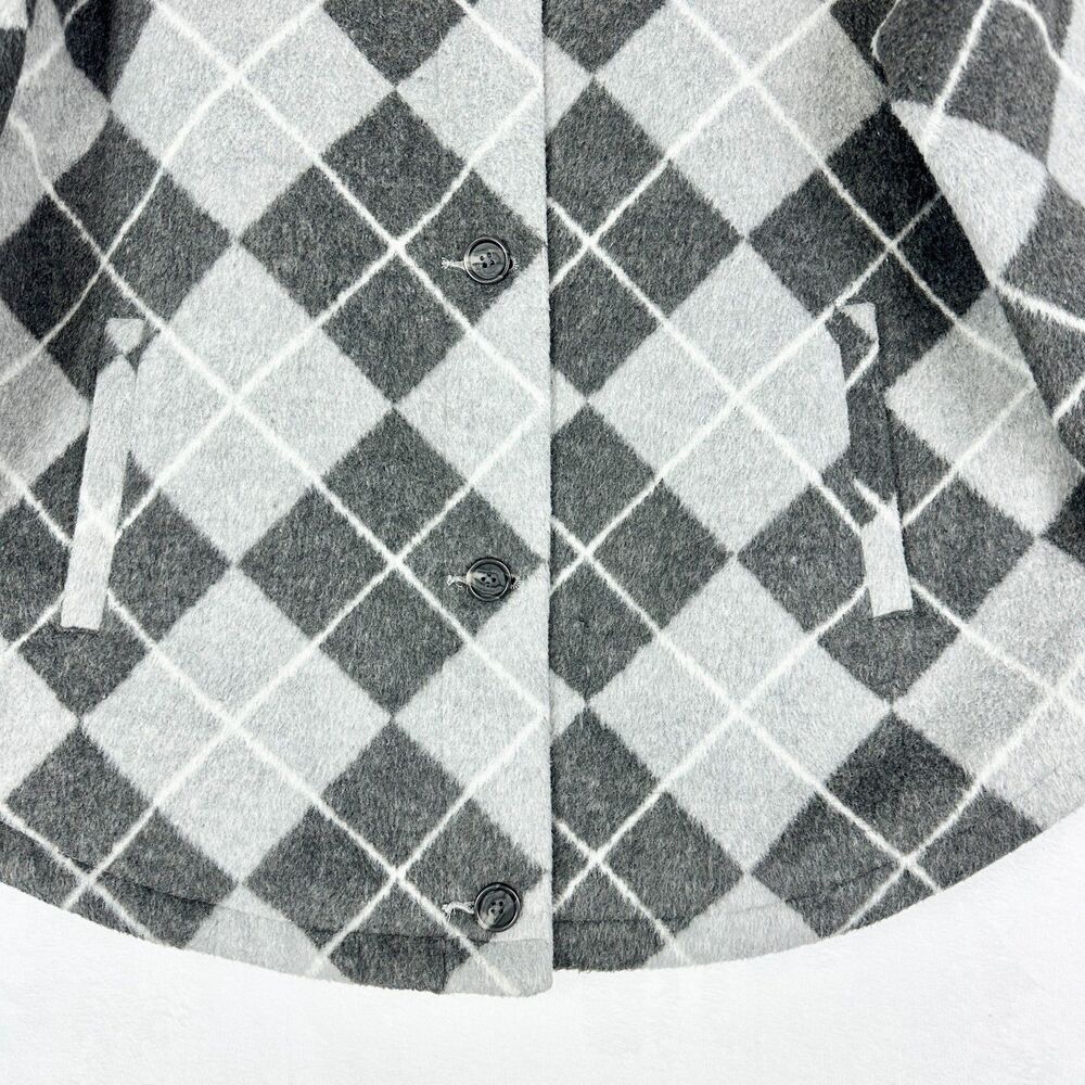 Hollister Argyle Plaid Coat Size Large Preppy Oversized Grey - Picture 4 of 6